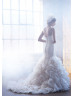 Strapless Sweetheart Beaded Ivory Lace Organza Ruffle Wedding Dress